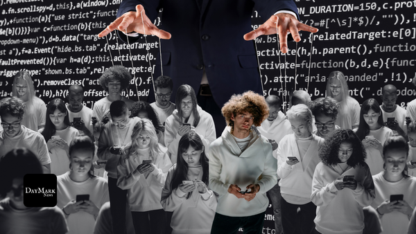 people addicted to their phone being controlled by a puppeteer